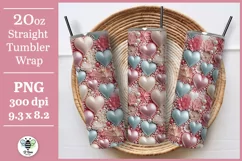 3D hearts and pearls sublimation PNG being shown on a 20oz tumbler