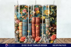 3D Vintage Books Flowers Tumbler Wrap Product Image 1