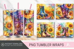3D Watercolor Boots Sunflowers Flower Tumbler wrap Product Image 1