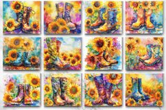 3D Watercolor Boots Sunflowers Flower Tumbler wrap Bundle Product Image 2