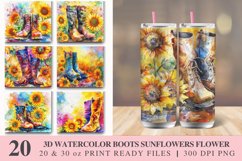 3D Watercolor Boots Sunflowers Flower Tumbler wrap Bundle Product Image 1