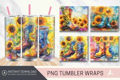 3D Watercolor Boots Sunflowers Flower Tumbler wrap Product Image 1