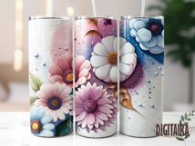 3D Watercolor Flowers 20oz Skinny Tumbler Sublimation Design Product Image 4