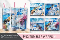 3D Watercolor Santorini Tumbler wrap Product Image 1