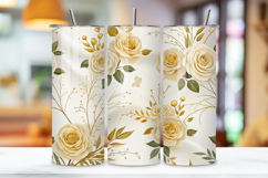 seamless wedding rose tumbler, ivory floral tumbler wrap, foil stamp rose design, elegant invitation tumbler wrap, 20oz skinny tumbler wrap, tapered seamless tumbler design, straight tumbler wrap png, bridal floral design, seamless invitation tumbler wrap