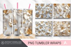 3D White And Gold Flowers Tumbler Wrap Product Image 1