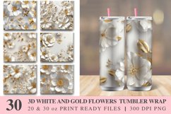 3D White And Gold Flowers Tumbler Wrap Bundle Product Image 1
