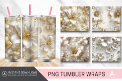 3D White And Gold Flowers Tumbler Wrap Product Image 1