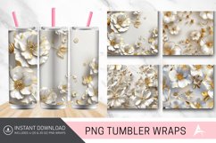 3D White And Gold Flowers Tumbler Wrap Product Image 1