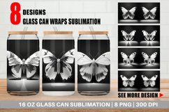 3D White Black Butterfly Glass Can Wraps Product Image 1