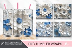 3D White Blue Floral Tumbler wrap Product Image 1