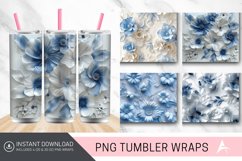 3D White Blue Floral Tumbler wrap Product Image 1