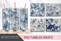 3D White Blue Floral Tumbler wrap Product Image 1