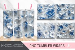3D White Blue Floral Tumbler wrap Product Image 1