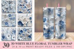 3D White Blue Floral Tumbler wrap Bundle Product Image 1