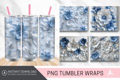 3D White Blue Floral Tumbler wrap Product Image 1