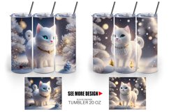 3D White Cat Christmas snow | Tumbler Sublimation Wrap Product Image 2