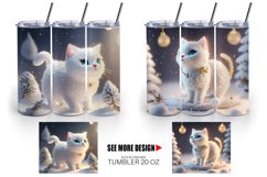 3D White Cat Christmas snow | Tumbler Sublimation Wrap Product Image 3