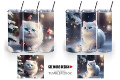 3D White Cat Christmas snow | Tumbler Sublimation Wrap Product Image 4