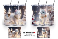 3D White Cat Christmas snow | Tumbler Sublimation Wrap Product Image 5