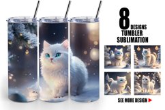3D White Cat Christmas snow | Tumbler Sublimation Wrap Product Image 1