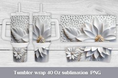 3d white flower sublimation tumbler design wrap 40 Oz, 3d flower tumbler wrap 40 Oz, 3d rhinestone flower illustration PNG, 3d rhinestone flower sublimation PNG.