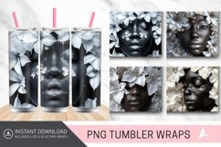 3D White Flowers Black Woman Tumbler wrap Product Image 1