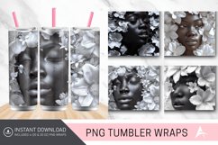 3D White Flowers Black Woman Tumbler wrap Product Image 1