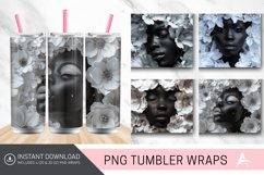 3D White Flowers Black Woman Tumbler wrap Product Image 1
