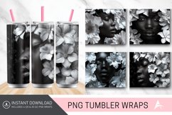 3D White Flowers Black Woman Tumbler wrap Product Image 1