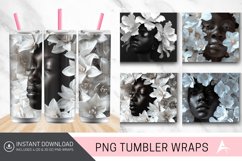 3D White Flowers Black Woman Tumbler wrap Product Image 1
