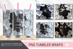 3D White Flowers Black Woman Tumbler wrap Product Image 1