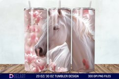 3D White Horse Pink Tumbler Wrap Product Image 1