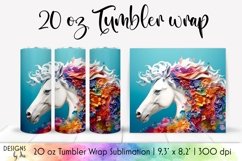 3d Horse Tumbler Wrap Sublimation 20oz | 3d Rainbow Flowers Product Image 1