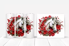 3d Horse Tumbler Wrap Sublimation 20oz | 3d Red Flowers Product Image 2