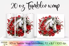 3d Horse Tumbler Wrap Sublimation 20oz | 3d Red Flowers Product Image 1