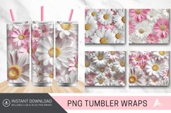 3D White Pink Daisies Flowers Tumbler Wrap Product Image 1