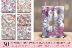 3D White Pink Daisies Flowers Tumbler Wrap Bundle Product Image 1