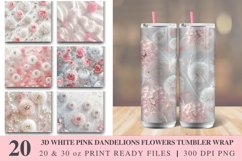 3D White Pink Dandelions Flowers Tumbler Wrap Bundle Product Image 1