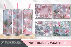 3D White Pink Lilies Flowers Tumbler wrap Product Image 1