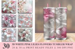 3D White Pink Lilies Flowers Tumbler wrap Bundle Product Image 1