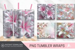 3D White Pink Lilies Flowers Tumbler wrap Product Image 1