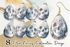 Earring teardrop sublimation 3D White Skull Floral Product Image 1
