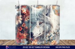 3D White Wolf Flowers Tumbler Wrap Product Image 1