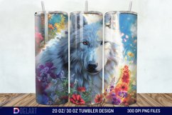 3D White Wolf Flowers Tumbler Wrap Product Image 1
