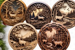 3D Wood Carving Round Ornaments Bundle | Deer Ornaments PNG Product Image 4