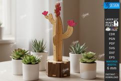 3D Wooden Cactus Laser Cut | Standing Succulent Desk Decor Product Image 1
