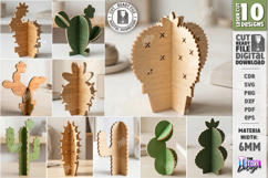 3D Wooden Cactus Laser Cut Bundle | Standing Desk Decor SVG Product Image 1
