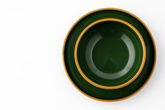 Set of green ceramic tableware with orange outlines 3 pcs Product Image 2