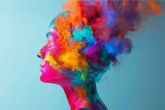 Expressive Colorful woman head. Generate Ai Product Image 1